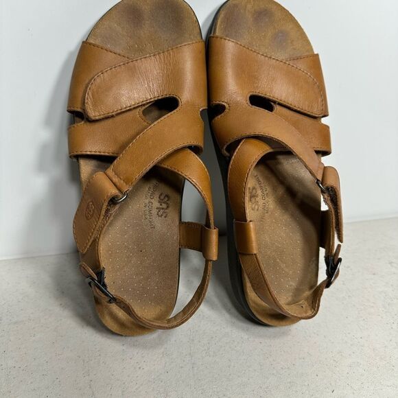 SAS Huggy Brown Leather Adjustable Strap Slingback Buckle Sandals 9,5N - Picture 6 of 8